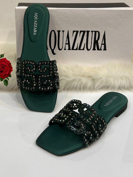 Luxury Crystal Buckle Slide Sandals