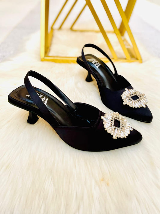 Premium Crystal Buckle Slingback Heels