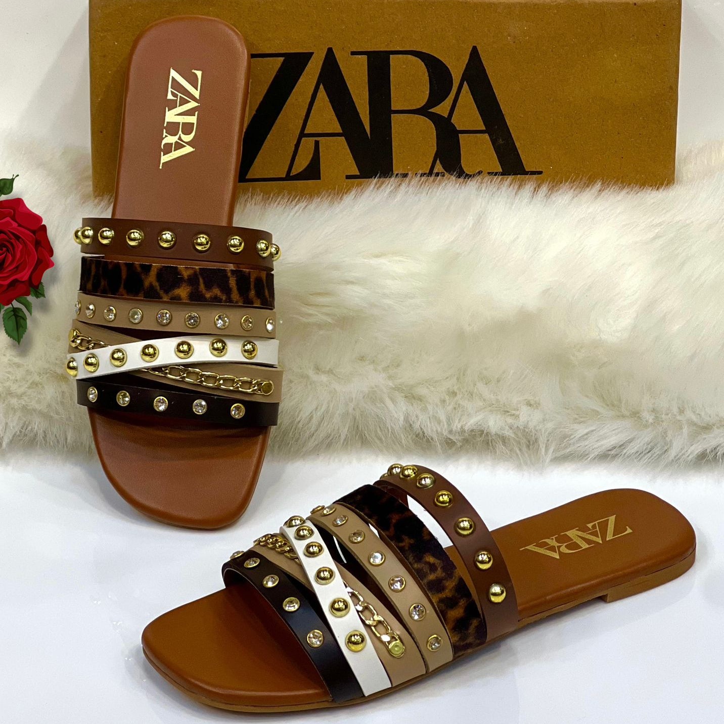 Women’s Multi-Strap Studded Slide Sandals with Stones