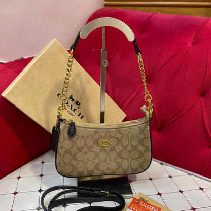 Signature Pattern Mini Shoulder & Crossbody Bag with Gold Chain Strap – Women’s Trendy Small Handbag