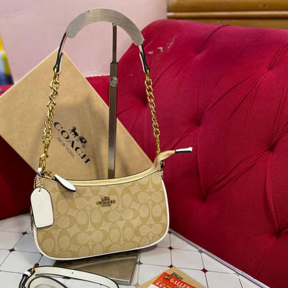 Signature Pattern Mini Shoulder & Crossbody Bag with Gold Chain Strap – Women’s Trendy Small Handbag