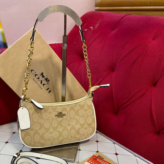 Signature Pattern Mini Shoulder & Crossbody Bag with Gold Chain Strap – Women’s Trendy Small Handbag