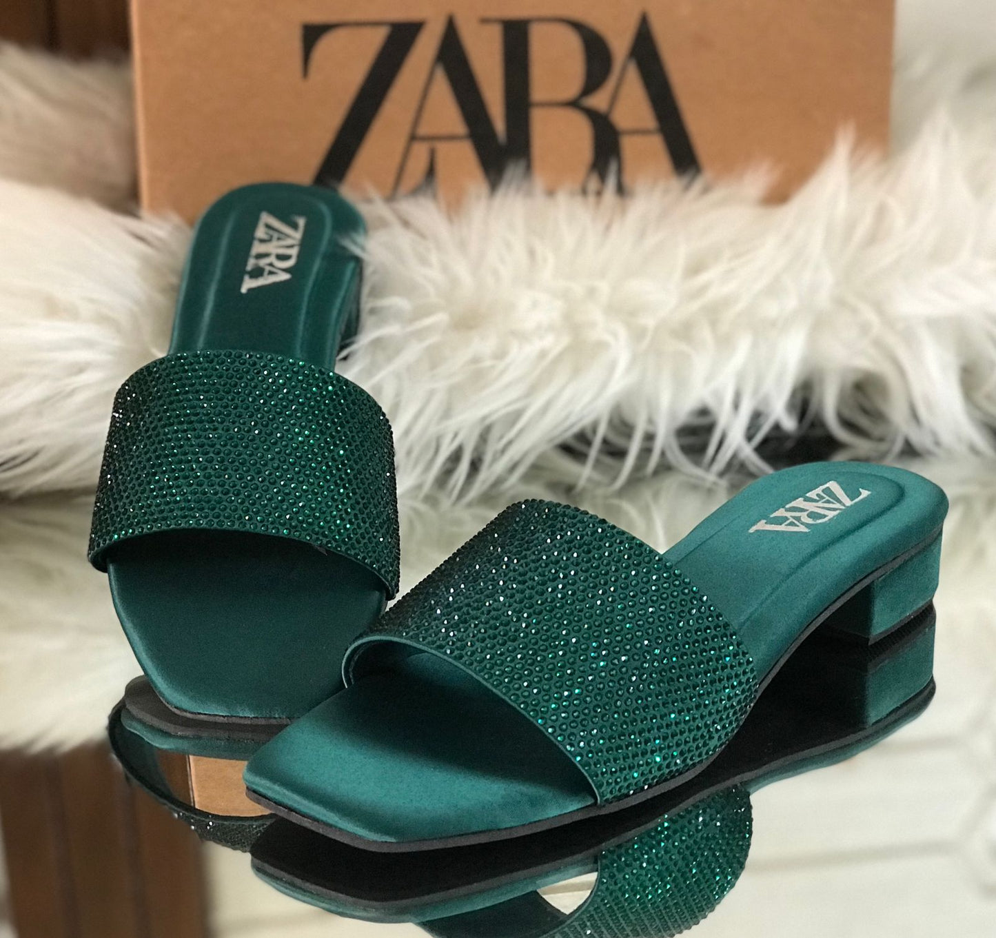 Women’s Crystal Stone Block-Heel Sliders