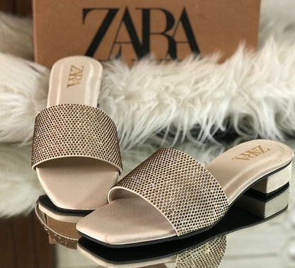 Women’s Crystal Stone Block-Heel Sliders