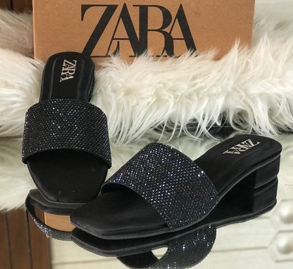 Women’s Crystal Stone Block-Heel Sliders
