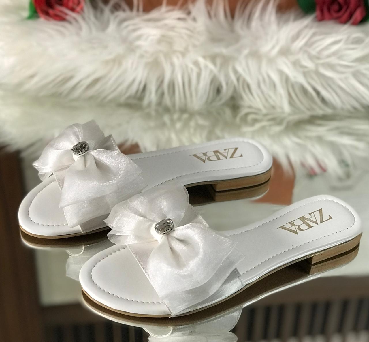 Women’s Elegant Bow Slide Sandals – Crystal Embellished Comfort Flats