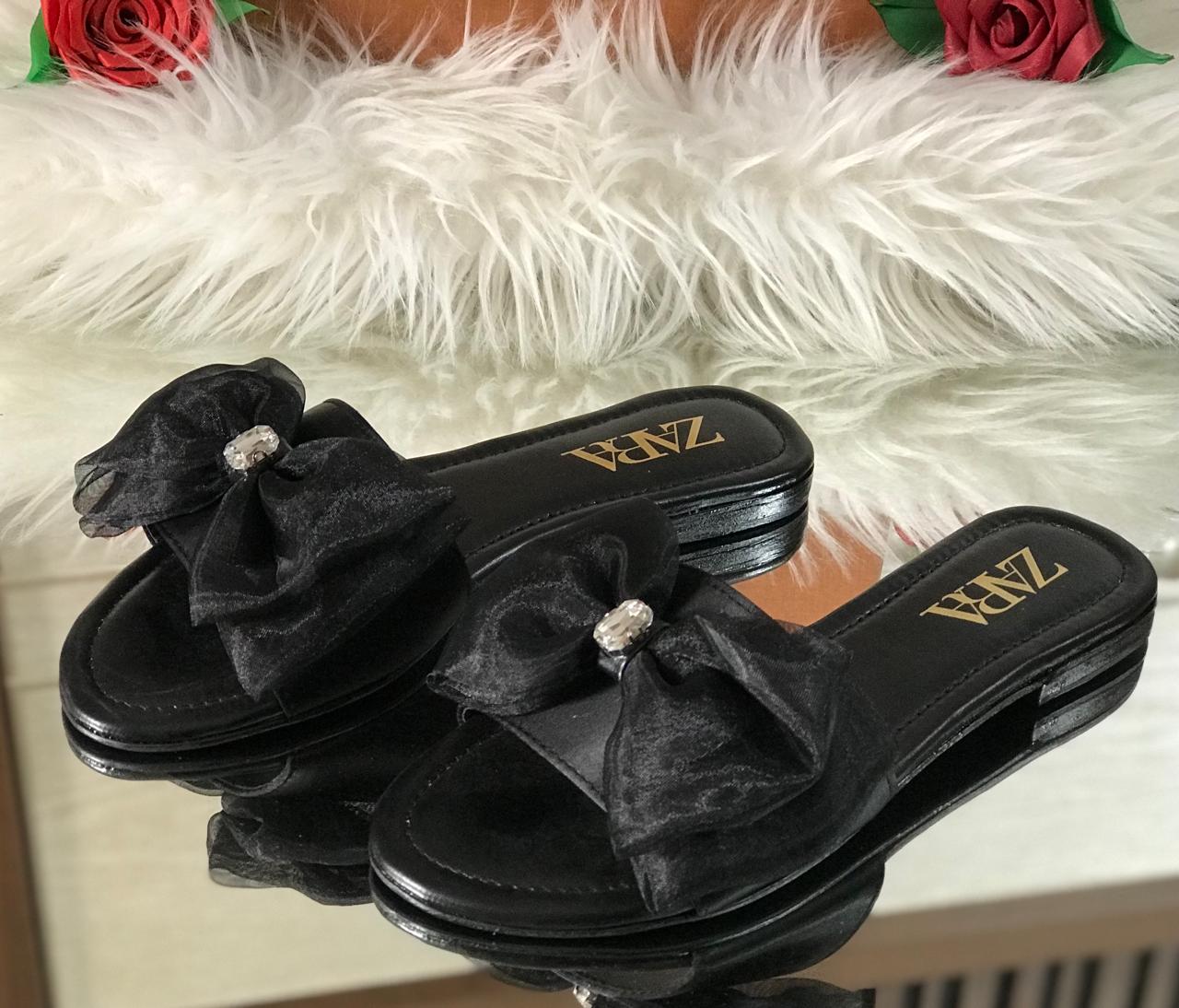 Women’s Elegant Bow Slide Sandals – Crystal Embellished Comfort Flats