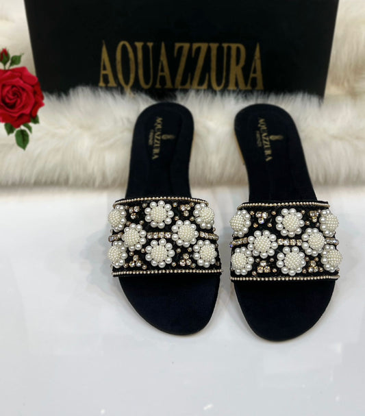 Handcrafted Pearl Blossom Slip-On Flats