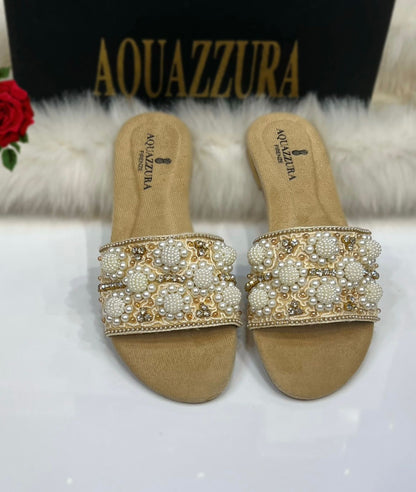 Handcrafted Pearl Blossom Slip-On Flats