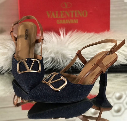 Signature Logo Denim Slingback Heels