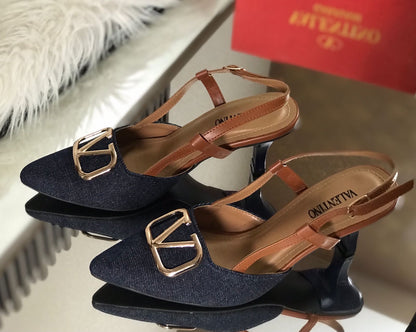 Signature Logo Denim Slingback Heels