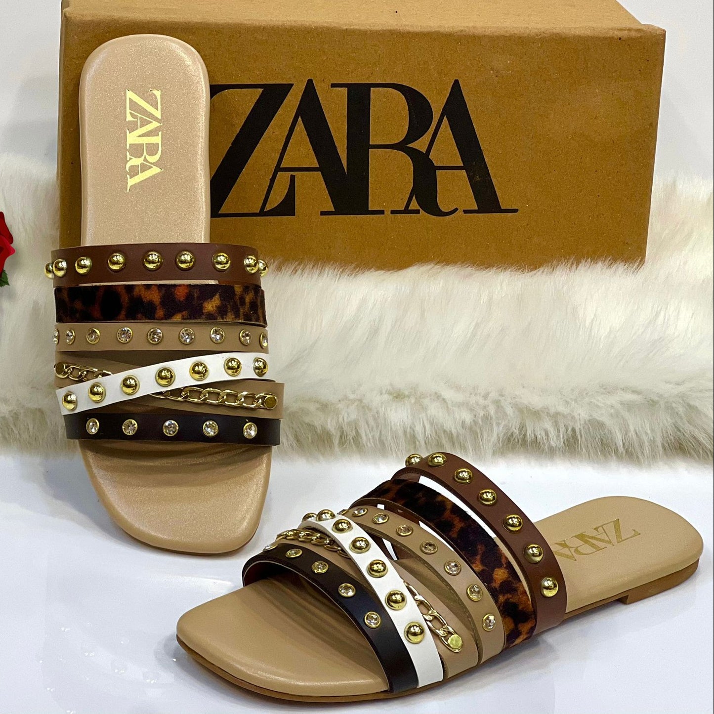 Women’s Multi-Strap Studded Slide Sandals with Stones