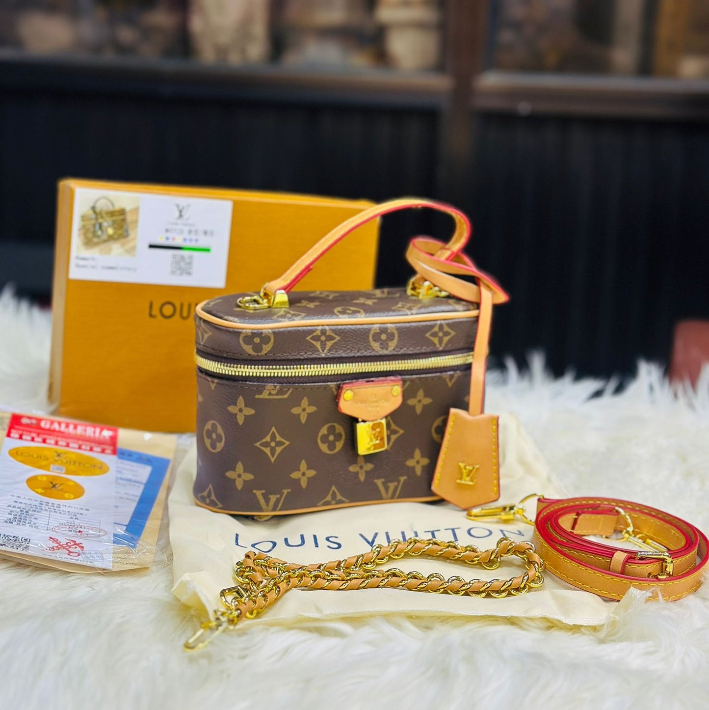 Luxury Monogram Vanity Bag – Premium Leather Travel Box Handbag