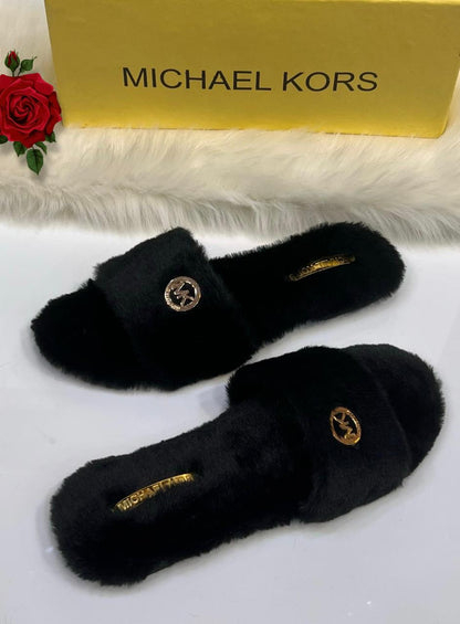 Plush Black Fur Women’s Comfort Slides