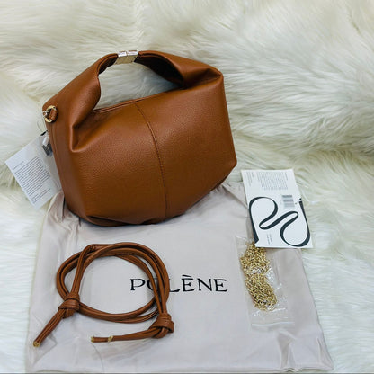 Soft Leather Knot-Top Shoulder Bag with Chain & Adjustable Strap