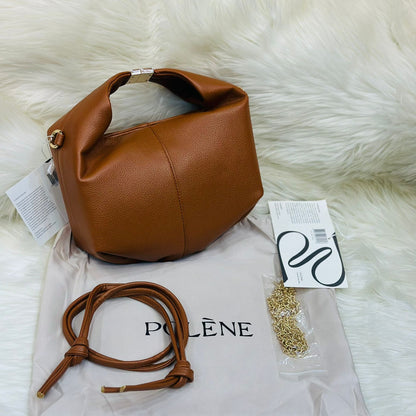 Soft Leather Knot-Top Shoulder Bag with Chain & Adjustable Strap