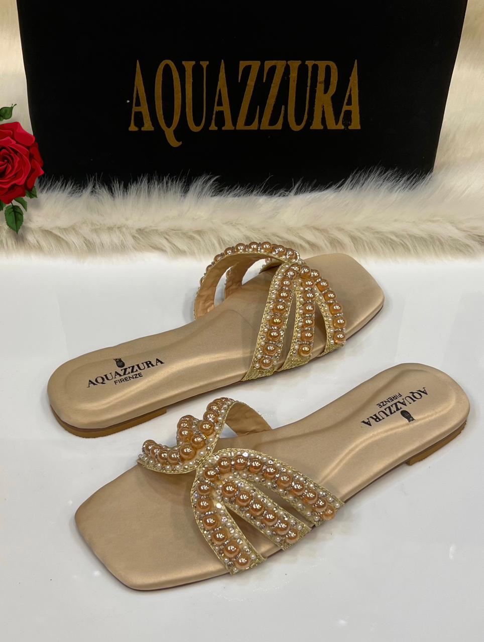 Pearl Bow Flat Slides for Women | Elegant Beaded Slip-On Sandals