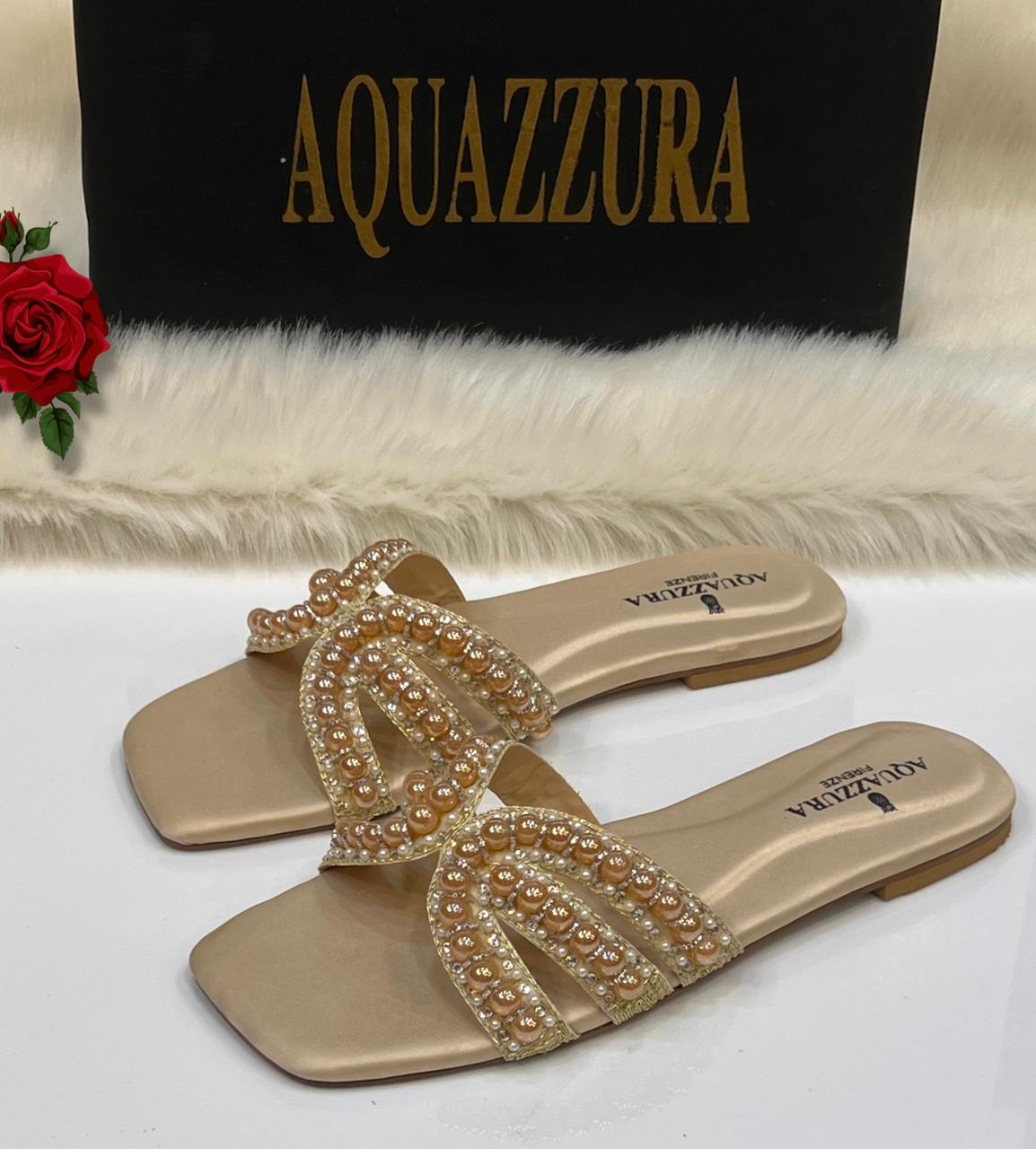 Aquazzura Beaded Slide Sandals