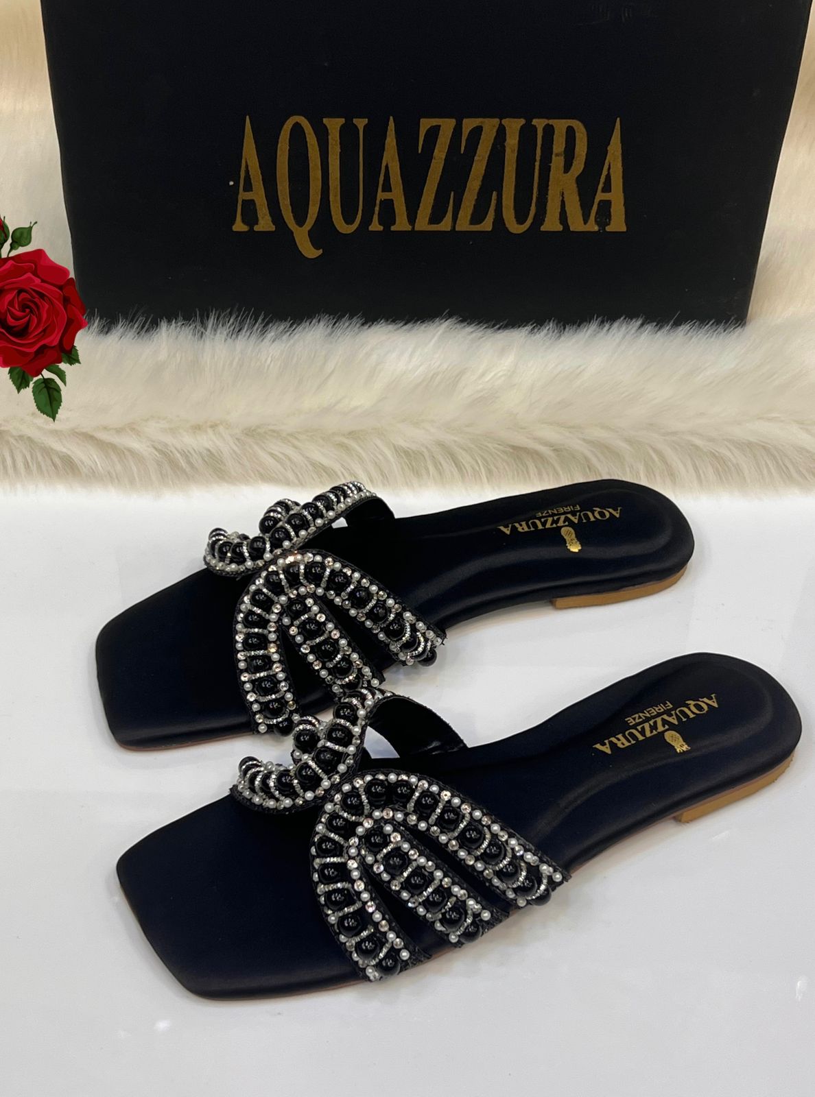 Pearl Bow Flat Slides for Women | Elegant Beaded Slip-On Sandals