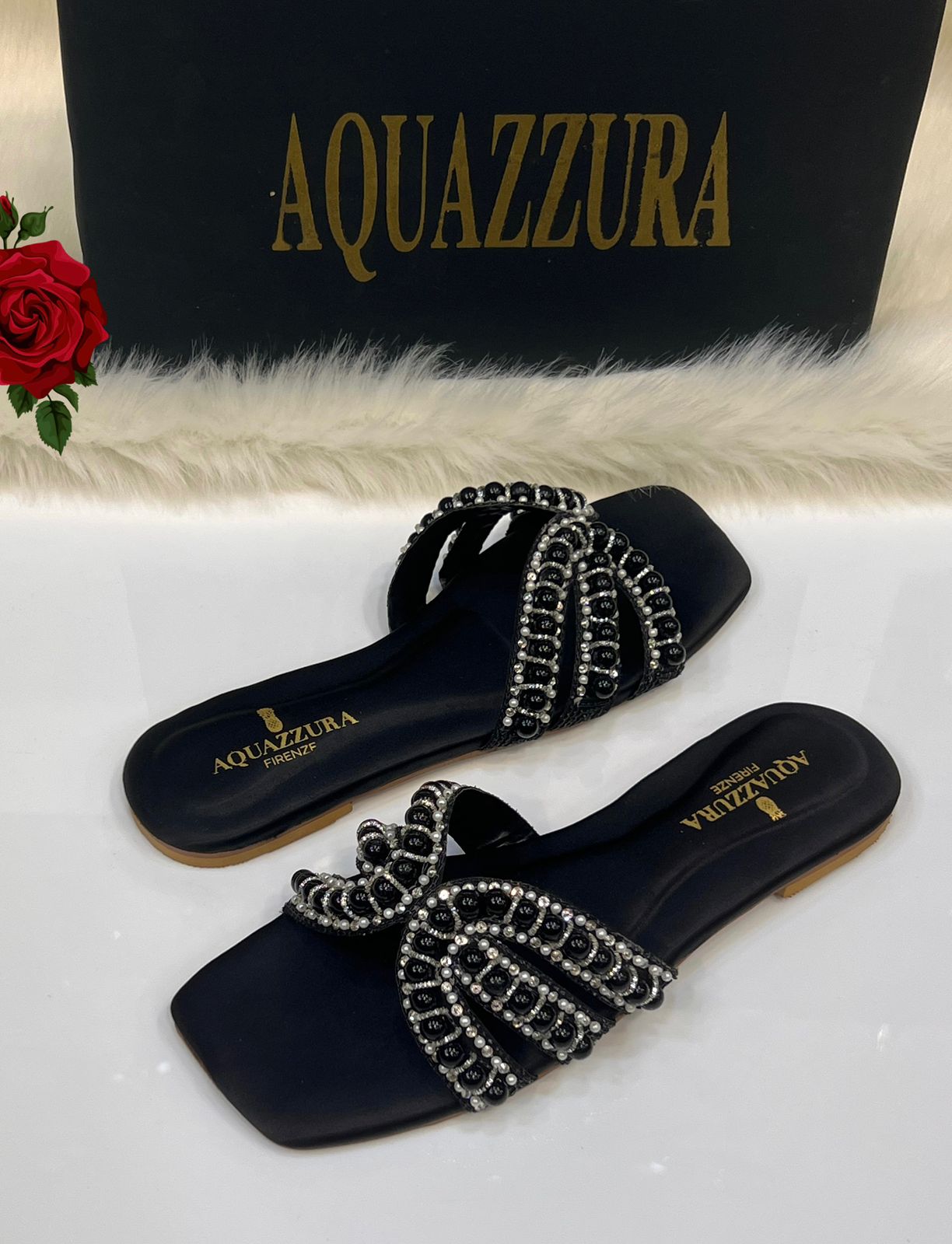 Pearl Bow Flat Slides for Women | Elegant Beaded Slip-On Sandals