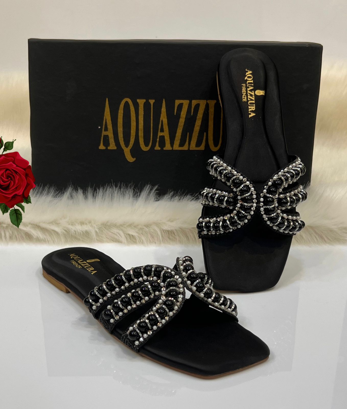 Aquazzura Beaded Slide Sandals