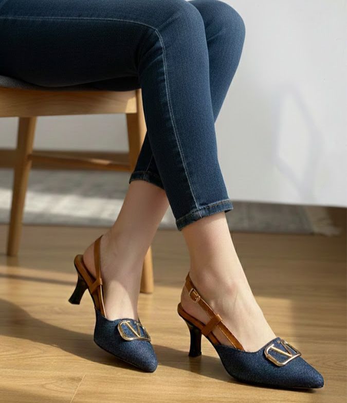 Signature Logo Denim Slingback Heels