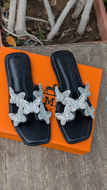 Women’s Crystal Butterfly Slip-On Slippers