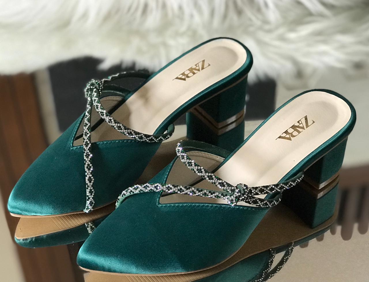 Elegant Velvet Heel with Crystal Accents