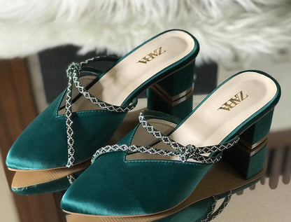 Elegant Velvet Heel with Crystal Accents