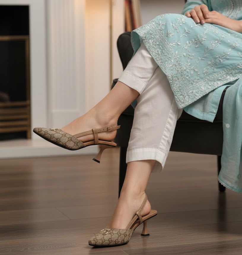 Monogram Canvas Slingback Heels with Metal Logo Detail