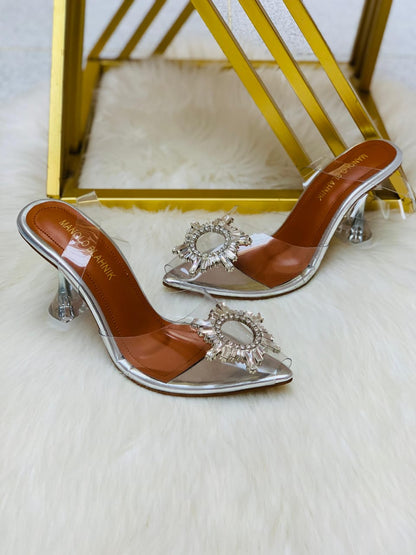 Modern Transparent Heels with Sparkling Buckle
