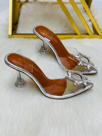 Modern Transparent Heels with Sparkling Buckle