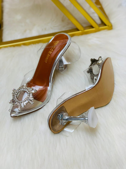 Modern Transparent Heels with Sparkling Buckle