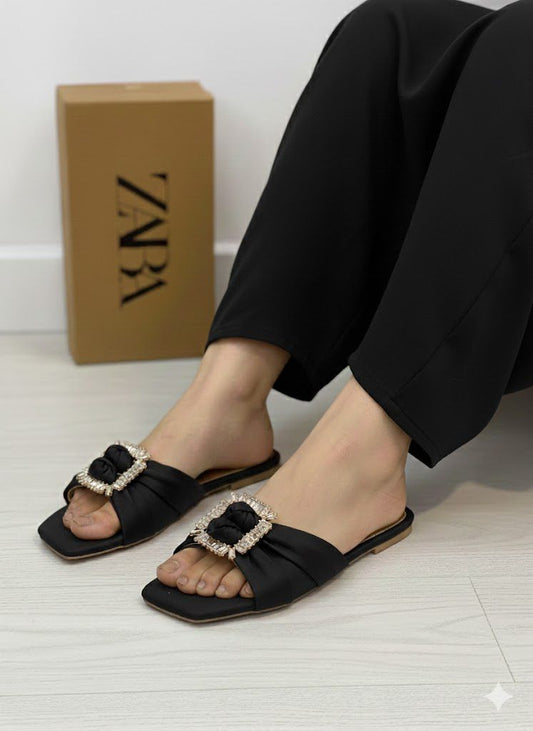 Women’s Crystal Buckle Slip-On Slippers
