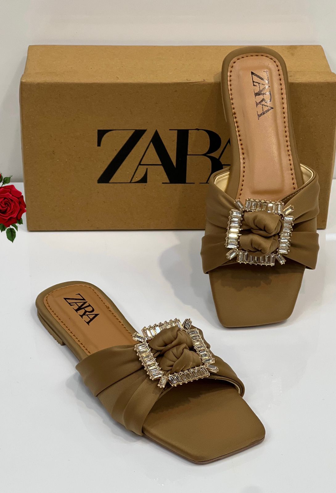 Women’s Crystal Buckle Slip-On Slippers