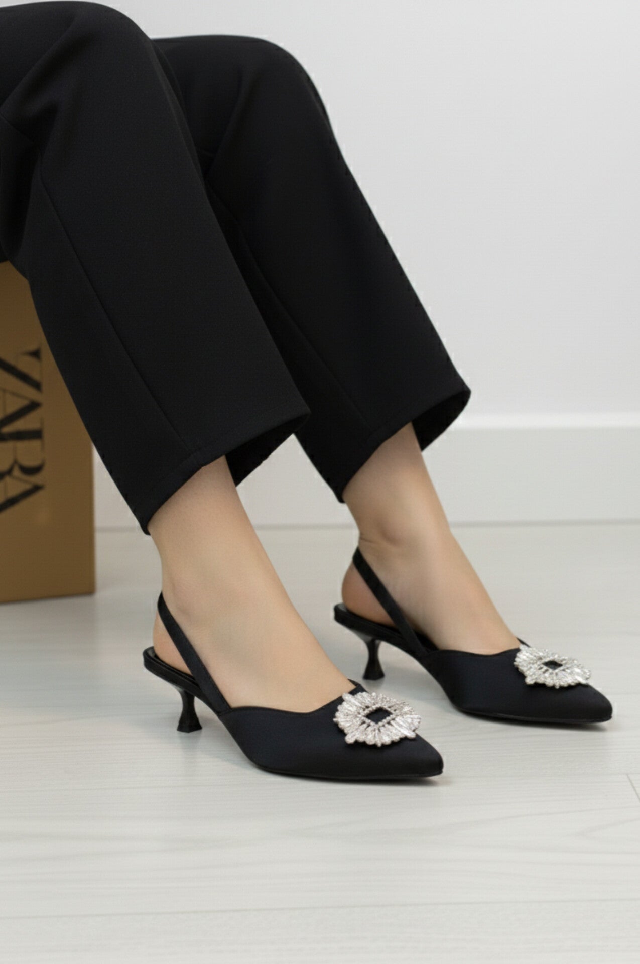 Premium Crystal Buckle Slingback Heels