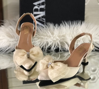 Elegant Satin Bow Slingback Heels