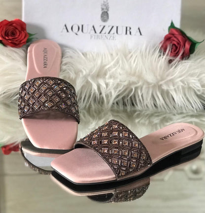 Women’s Luxury Stone-Studded Slide Sandals | Sparkly Crystal Slip-On Flats
