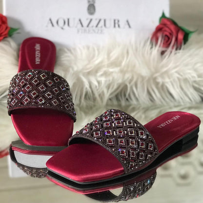 Women’s Luxury Stone-Studded Slide Sandals | Sparkly Crystal Slip-On Flats