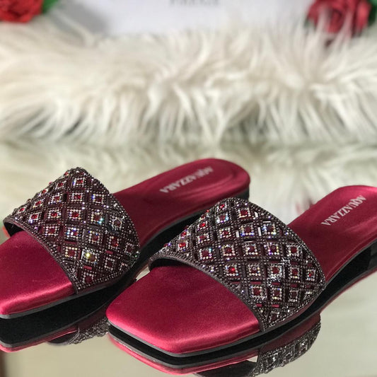 Women’s Luxury Stone-Studded Slide Sandals | Sparkly Crystal Slip-On Flats