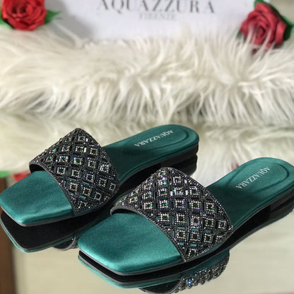 Women’s Luxury Stone-Studded Slide Sandals | Sparkly Crystal Slip-On Flats