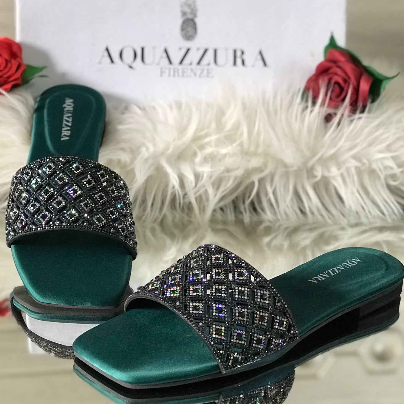 Women’s Luxury Stone-Studded Slide Sandals | Sparkly Crystal Slip-On Flats