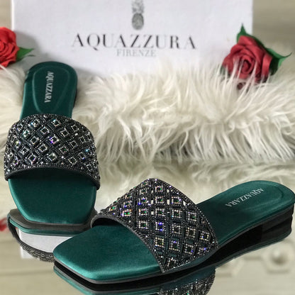 Women’s Luxury Stone-Studded Slide Sandals | Sparkly Crystal Slip-On Flats