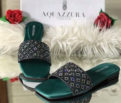 Women’s Luxury Stone-Studded Slide Sandals | Sparkly Crystal Slip-On Flats
