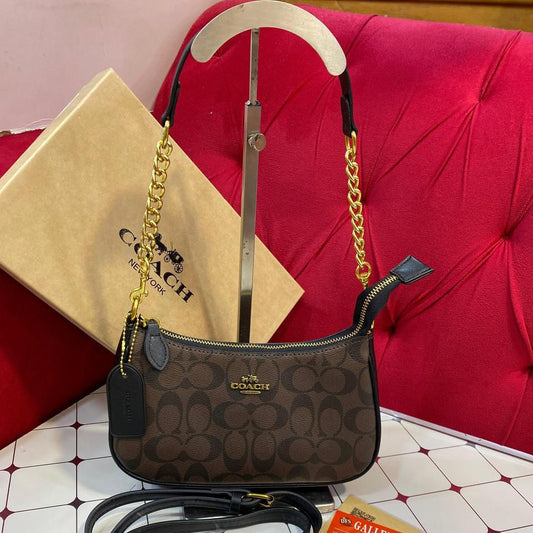 Signature Pattern Mini Shoulder & Crossbody Bag with Gold Chain Strap – Women’s Trendy Small Handbag