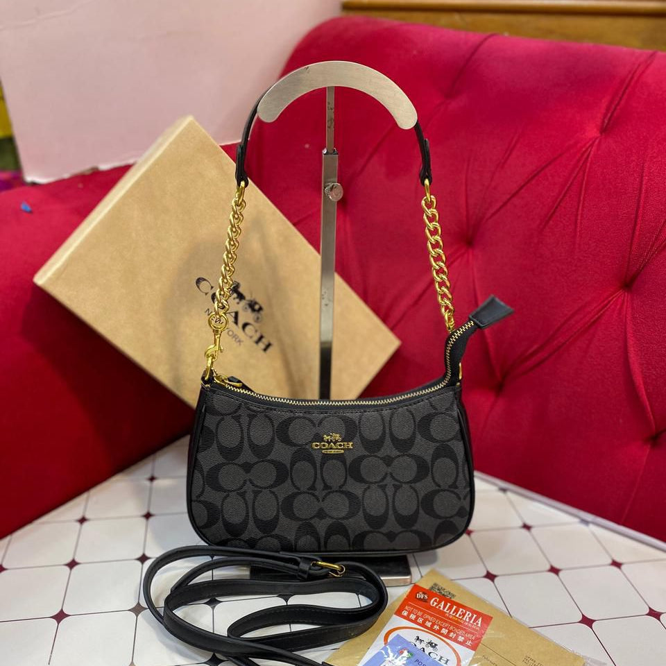 Signature Pattern Mini Shoulder & Crossbody Bag with Gold Chain Strap – Women’s Trendy Small Handbag