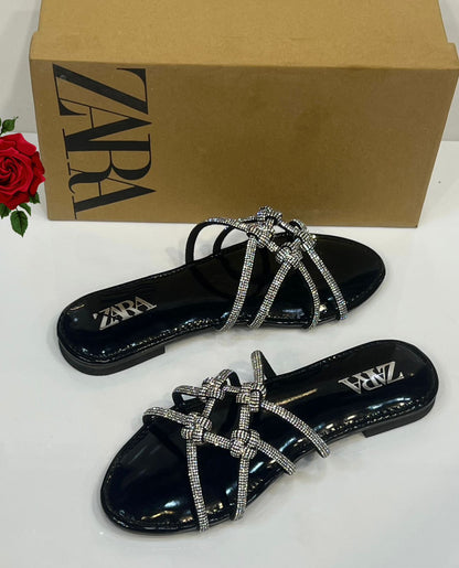 Luxury Crystal Knot Slip-On Sandals – Shine & Comfort Flats