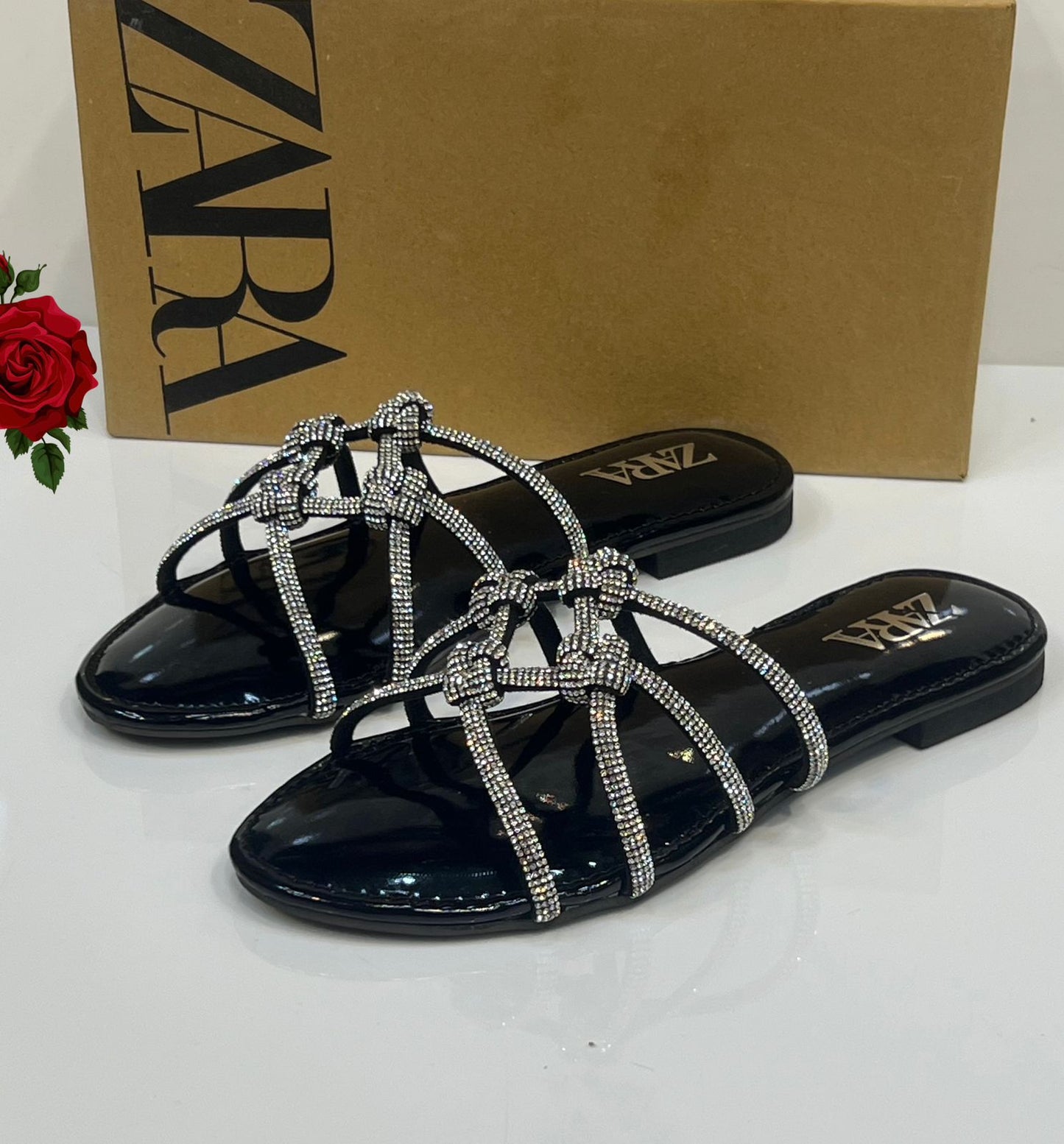 Luxury Crystal Knot Slip-On Sandals – Shine & Comfort Flats