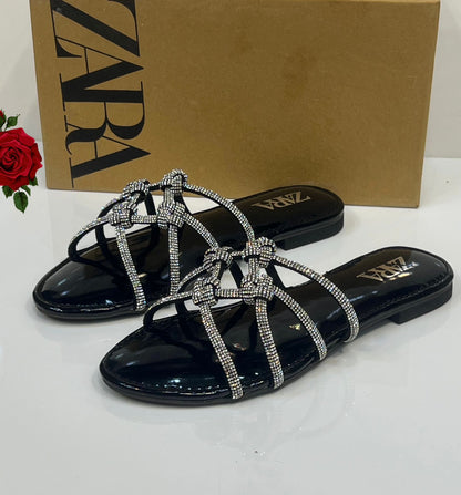 Luxury Crystal Knot Slip-On Sandals – Shine & Comfort Flats