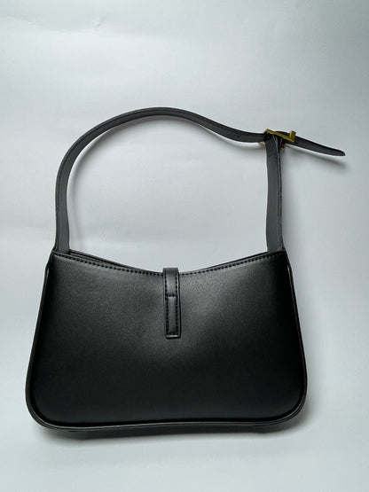 Luxury Gold-Accent Minimalist Shoulder Bag – Premium Black Leather Finish